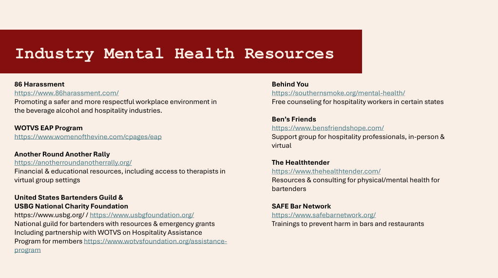 2024 Mental Health Matters in the Drinks Industry Resources for Wine and Spirits Pros