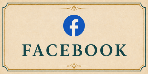 Facebook card featuring the blue Facebook logo.