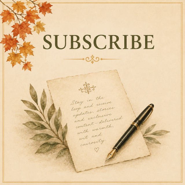 A decorative navigation card for the Get in Touch page featuring a vintage sealed envelope with a traditional wax seal and olive branch in Jenifer Vogt's warm autumn-inspired brand palette. The illustration represents welcoming conversation, media inquiries, collaborations, speaking engagements and professional correspondence.