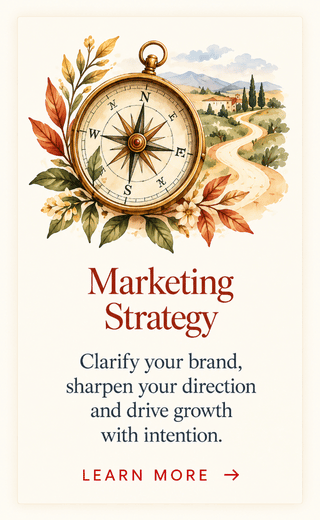 Jenifer Vogt Marketing Strategy Watercolor compass and winding path representing marketing strategy, direction and intentional growth.