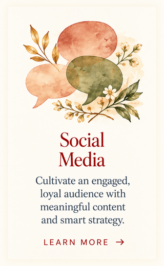 Jenifer Vogt Social Media Watercolor conversation bubbles with botanical accents representing social media engagement and community building.